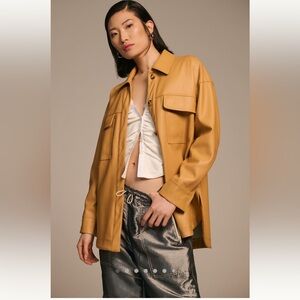 Like New Anthropologie Maeve Faux Leather Shirt Jacket, Oversized, XXS